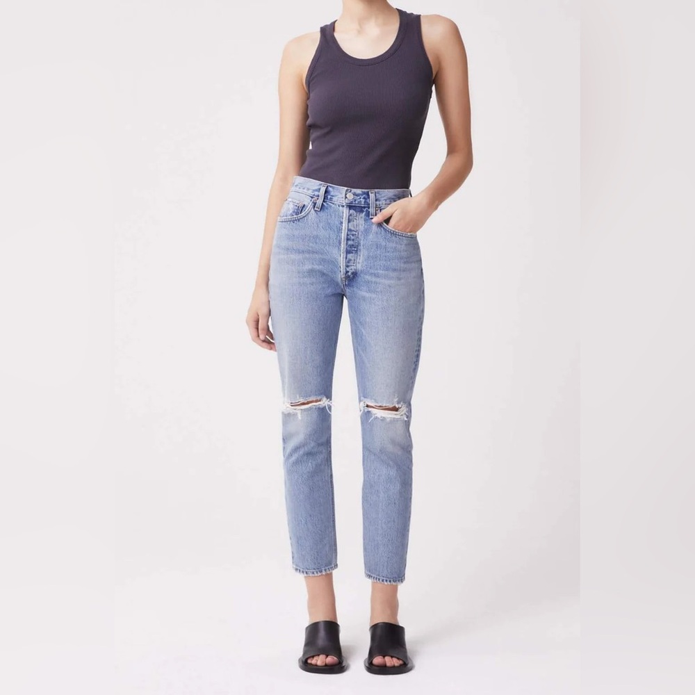 NWT AGolde Riley High Rise Straight Crop Distressed Ripped Knee Jeans Size 30